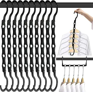 10 Pack Space Saving Hangers Closet Organizer & Storage for Clothes, Black