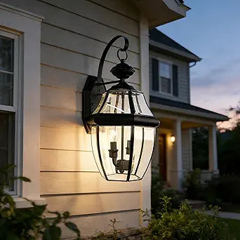 Outdoor Wall Lights, 20inch Large Exterior Lighting Fixtures, 2 Light Waterproof Wall Sconce with Glass Shades, Aluminium Outside Lanterns for Porch Farmhouse Patio Doorway Yard (E12 Base Max 60W )