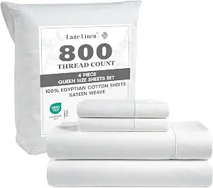 LANE LINEN 100% Egyptian Cotton Sheets Queen Size - White Bed Sheets for Queen Size Bed, 15" Deep Pocket Long Staple Cotton Bedding Sheets, Sateen Weave, Luxury Hotel Sheets - White