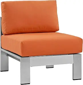 Modway Shore Aluminum Outdoor Patio Armless Chair in Silver Orange
