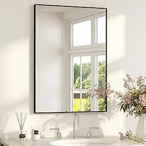 24" x36" Matte Black Wall Mirror for Bathroom, 36" x 24" Metal Framed Vanity Mirror, Modern Minimalist Rectangular Decor for Entryway, Vertical/Horizontal Hang