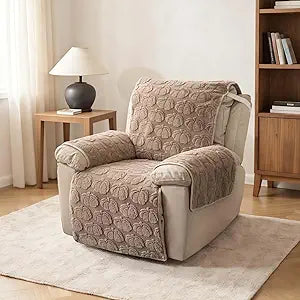 Thick Rabbit Plush Recliner Slipcover 23 Inches Chair Covers Lazy Boy Recliner Chair Cover Quilted Cover for Recliner Chairs and Furniture (Khaki)