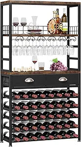 Homeiju Wine Cabinet with Storage, Wine Rack Freestanding Floor, 6-Tier with Tabletop, Drawer and Wine Storage for Home Bars