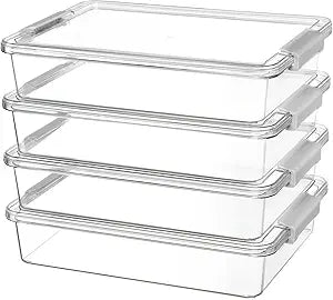 Vtopmart 6 Qt Plastic Storage Bins with Lids, Clear Sensory Bins, Arts Crafts Organizers and Storage, Stackable Containers for Home Office and School Supplies, 4 Pack, Grey