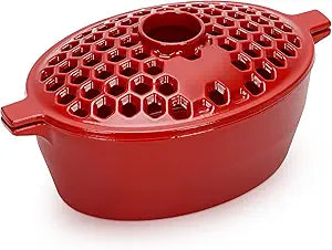 G GOOD GAIN Wood Stove Steamer - Cast Iron Stove Humidifier with Large Opening Top | Oval Bowl Fire Place Pot for Home Heating Decorative | Matte Finish & 2.7 Quart, Red