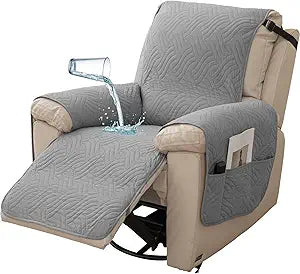 Deep Dream Waterproof Recliner Chair Covers, Non-Slip Recliner Couch Cover, Lazy Boy Chair Cover Furniture Protector, Washable Quilted Sofa Slipcover with Pocket for Pets, Kids(Light Grey,30")