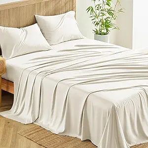 CozyLux King Size Sheets Set, Rayon Derived from Bamboo, Skin Friendly for Hot Sleepers, 16" Deep Pocket Cooling & Breathable All Season Bedding Set, Oeko-TEX Certified, Ivory