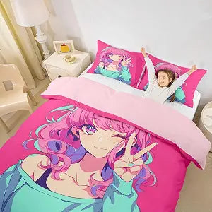 Erosebridal Japanese Anime Girl Duvet Cover Set Twin Size, 2 Piece