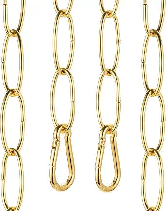 uxcell 7ft Lighting Hanging Chain, 2.8mm/0.11" Looping Metal Pendant Chandelier Chain Extension with 2 Spring Snap Hook for Hanging Plant Pendant Chandelier Light Fixture, Gold Yellow