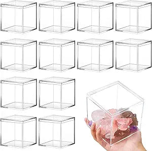 Juexica 12 Pcs Clear Acrylic Box with Lid Plastic Small Acrylic Boxes Decorative Storage Box Jewelry Display Mini Clear Container for Home Candy Pill Tiny Jewelry(Square,4.7 x 4.7 x 4.7)