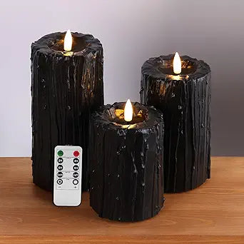 Eywamage Black Dripping Wax Halloween Flameless Pillar Candles with Remote