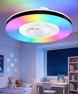 2-in-1 Low Profile Ceiling Fan with Light, 20 Caged Safety Design for Kids - RGB, CCT, Smart APP/Remote Control, Quiet Flush Mount DC Motor, Ideal for Bedroom/Living Room/Kitchen, Black&White