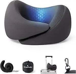 Dream Valley Neck Travel Pillow, Memory Foam Travel Pillow for Airplane, Portable Roll-Up Neck Pillow with Cooling Inner Fabric, 360 Ergonomic Support, No Head Bobbing, Charcoal Gray