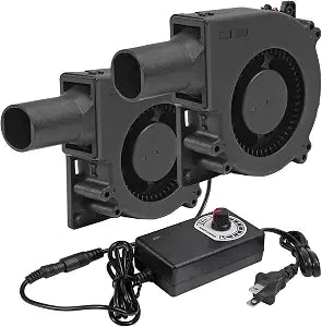 2Set 120mm BBQ Fan 12V Blower Brushless with 110V/120V Variable Speed Controller Fan 4.72in Air Mover Cooling for Camping Quick Charcoal Starter,Outdoor Barbecues,Camping Cooking (2 fan+2 controller)