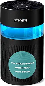 SereneLife HEPA Air Purifier for Home, Compact Quiet Air Purifier with Filter Replacement Alert, Touch Controls, Aroma Box, 2 Fan Speeds & Timer, Suitable for Bedroom or Office Use