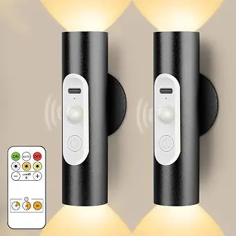 Rechargeable Motion Sensor Wall Sconces 2 Pack with Remote  Dimmer