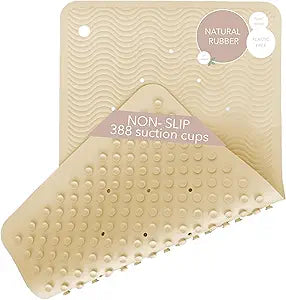 HEVEA Natural Rubber Wave Bath Mat  Long 28  16 in - Non-Slip Shower & Bathtub Mat with 388 Suction Cups, Plastic-Free & Biodegradable (Sand)