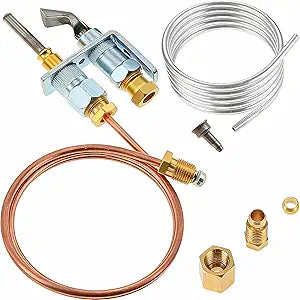 Q314A4586 Pilot Burner with Thermocouple Assembly +1/4" Aluminum Tubing Kit with Compression Olive Fittings M10x1 Female and Male Nuts for Gas Water Heater, Furnace, Boiler,Natural Gas & Propane
