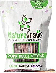 Nature Gnaws Extra Thin Pork Bully Sticks for Small Dogs 5-6" (50 Count) - Long Lasting for Light Chewers and Puppies - Natural Bacon Dog Chew Treats