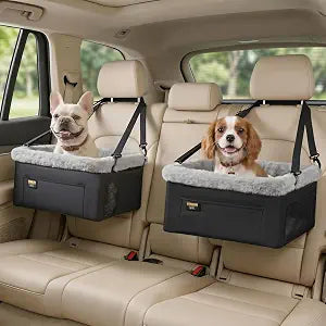 Conlun 2-Pack Dog Car Seat Boosters for Small Pets Under 20lbs, Portable Travel Puppy Car Seats with Internal Steel Frame, Comfort Cushions & Storage Pockets, Black
