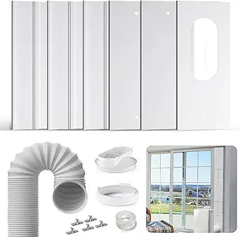 Universal Sliding Door AC Vent Kit: Coupler Filter Fits 5.1" & 5.9" Exhaust Hose, Portable air Conditioner Window kit with 6 Upgrade Plates and 5.9" Hose, Adjustable 17 to 95 Inches