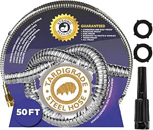 Tardigrade Metal Garden Hose 50 FT, Heavy Duty 304 Stainless Steel Water Hoses, Unmatched Durability, Flexible, No Kink & Tangle, Lightweight, Pet & Rust Proof for Outdoor Lawn Yard