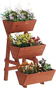 Kitsanery 3-Tiers Wooden Raised Garden Bed,Wood Planter Box for Vegetable,Flower Rack,Flower Pot Stands,Indoor Outdoor Gardening Planting Beds (Brick red, Small)