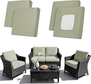 Porch Shield Stretch Outdoor Cushion Cover  Fit 23-25 Length Elastic Patio Replacement Cushion Covers Washable Furniture Seat Slipcovers Sage Green 4 Packs (Only Cover)
