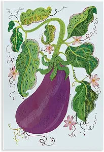 Whimsical Eggplant Floral, 13 x 19 Inch Mounted Print on Wall Plaque