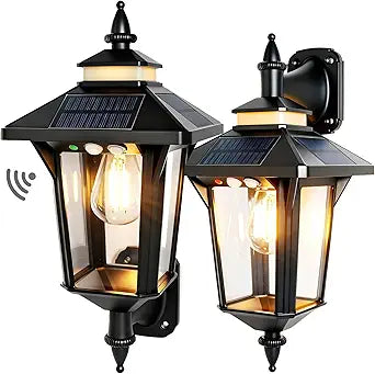 Solar Wall Lights Outdoor : Dusk to Dawn Solar Porch Ligh,3 Modes & Motion Sensor Waterproof Wall Sconce Lantern Lamp for Patio Garage Garden Barn Yard House, 2 Types of Wall Mount, 2 Pack