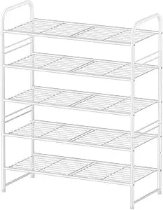 Simple Shoe Rack, 5 Tier Heavy Duty Metal Shoe Shelf 27 Inch Wide, White