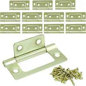 Litoexpe 12 Pcs 2 x 0.9 Inch Non-Mortise Gold Iron Door Hinges with Screws, Bifold Door Hinges for Variable Kitchen, Bathroom