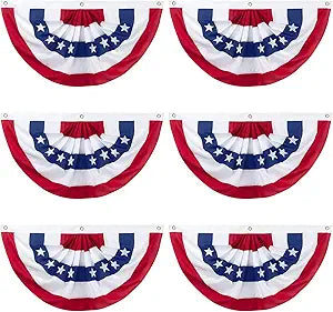 6 Pc 2 x 4 ft American Pleated Fan Flag Banner,Memorial Day & 4th of July Half Fan Bunting Flag,Indoor/Outdoor USA Patriotic Decoration for Porch & Garden, Ideal for Independence Day 250th Anniversary