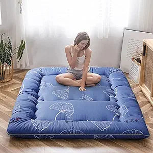 MAXYOYO Leaf Printed Japanese Futon Floor Mattress, Thicken Sleeping Pad Floor Mat Roll Up Camping Guest Mattress Folding Couch, Full Size