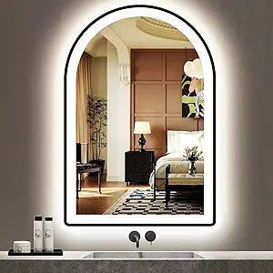 30 x 20 Inch Black Arch Vanity Mirror with Lights Black Frame LED Arch Mirror for Bathroom Wall Tabletop Arched Lighted Mirror AntiFog 3 Color Black Smart Makeup Desk Arch Mirror with Lights