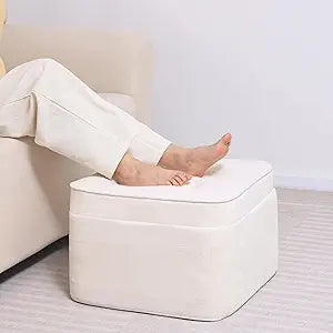 GOFORIT Square Stuffed Pouf Ottoman, Dual-Layer Support Floor Pouf Foot Stool, Foam Filled Ottoman Footrest for Living Room, Beige