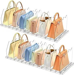 SOYO Adjustable Clear Purse Organizers for Closet, Acrylic Shelf Divider for Bag and Purse Storage, Pocketbook and Handbag Organizer, Bookshelf Separator Organizers for House, Office Use, Clear2pc