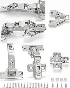 Chibery 2 Pair 135 Degree & 165 Degree Hinges Kit for Pie Corner Cabinets, Hidden Lazy Susan, Face Frame Self Closing, Clip On, Smooth Slow Close, Concealed Mount for Bi-fold Door, Kitchen Cupboard
