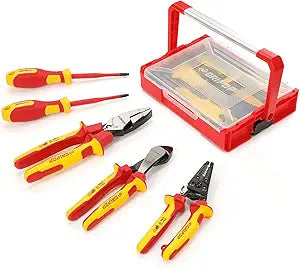 5 PCS Insulated Screwdriver & Pliers Set, 1000V Insulated Electrician Tool Kit with Phillips and Slotted Screwdrivers, Wire Stripper/Linesmen's/Diagonal Pliers and Storage Case