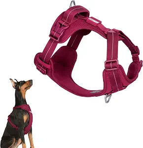 All-Weather No Pull Dog Harness Reflective Vest Harness QR Code Anti-Lost Adjustable Quick-Release Buckle Soft Padded Breathable Harness for Medium Large Dogs (Light-Burgundy, L)