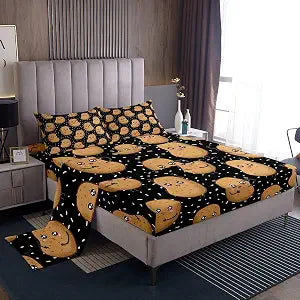 jejeloiu Cute Potatoes Bed Sheets Set Full Size 4Pcs Soft