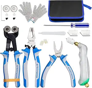 SPEEDWOX 20PCS Heavy Duty Mosaic Wheeled Glass Nippers with Replacement Cutting Wheel Glass Running Pliers Breaker Grozer Pliers Oil Feed Glass Cutter Set Cut Resistant Gloves Leather Zipper Bag
