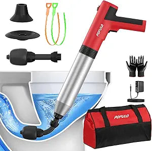 POPULO Electric Toilet Plunger, Air Power High Pressure Drain Clog Remover - Heavy Duty Toilet Unclogger Tool for Bathroom, Floors, Shower