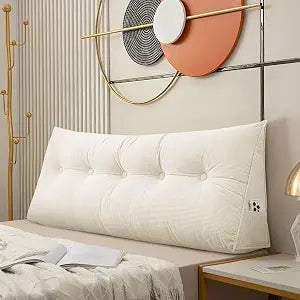 Dorm Triangular Headboard Bolster Pillow Cream White Wedge Headboard Twin Body Pillow Large Back Cushions for Sitting in Bed, Twin Size