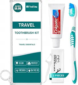 Travel Toothpaste And Toothbrush Kit with Name Brand Travel Size Toiletries