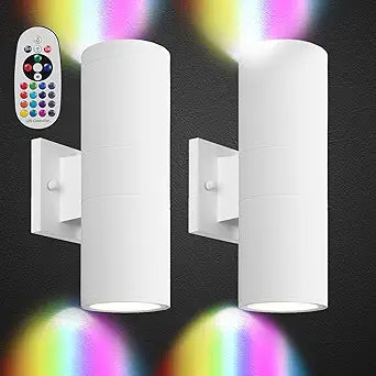 RGB Wall Light,Up and Down Wall Lights Color Changing Wall Sconces with Remote for Patio Party,Gaming Room Decoration,Indoor,Porch,Gallery 2Pack (White)