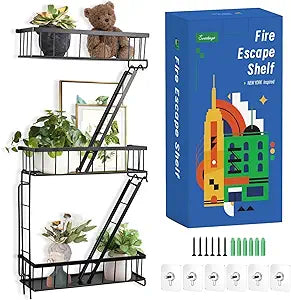 SweetSage Fire Escape Wall Shelf - New York Decorative Ladder Shelf, Wall Art Floating Shelf Black Metal Shelves for Bedroom, Home Office Storage and Display (3-Tier)