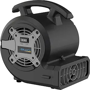 Lasko BlueDri Portable 1/8 HP Mini Multi-Purpose Air Mover Blower Utility Fan for Home, Carpet and Floor Drying, Black, BD-VP-15-BK, Medium