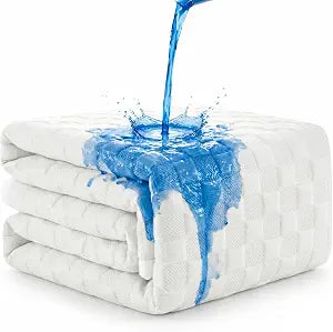Waterproof Mattress Protector with 18" Deep Pocket, 3D Waffle Bed Cover, Soft OCS and Oeko Certified Organic Cotton Blend, Moisture-Wicking, Noiseless (White, Queen)