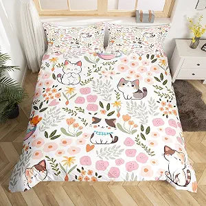 Feelyou Boys Girls Kawaii Cats Bedding Set Queen Size